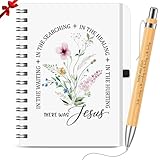 Sinmoe 2 Pcs Christian Gift Set Including Bible Notebook and Wood Christian Ballpoint Pen Floral Bible Verse Prayer Spiral Journal Religious Inspirational Gifts for Women (Style B)