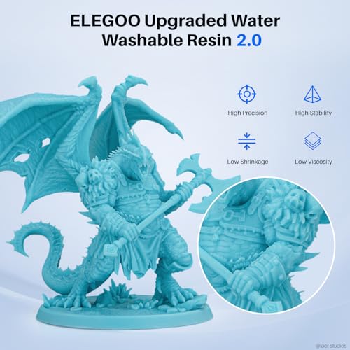 Image of ELEGOO Upgraded Water Washable Resin 2.0, Blue 2000G | 3D Printer Resin Low Viscosity and High Precision, 405nm Rapid UV-Curing Photopolymer Resin, 3D Resin for LCD /DLP 3D Printing