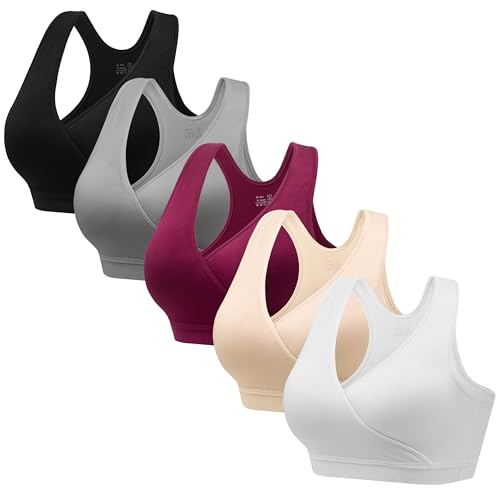 Image of HBselect Nursing Bras for Breastfeeding, Maternity Nursing Sleep Bra Wireless Pregnancy Sleep Bralette 3 /5 Pack