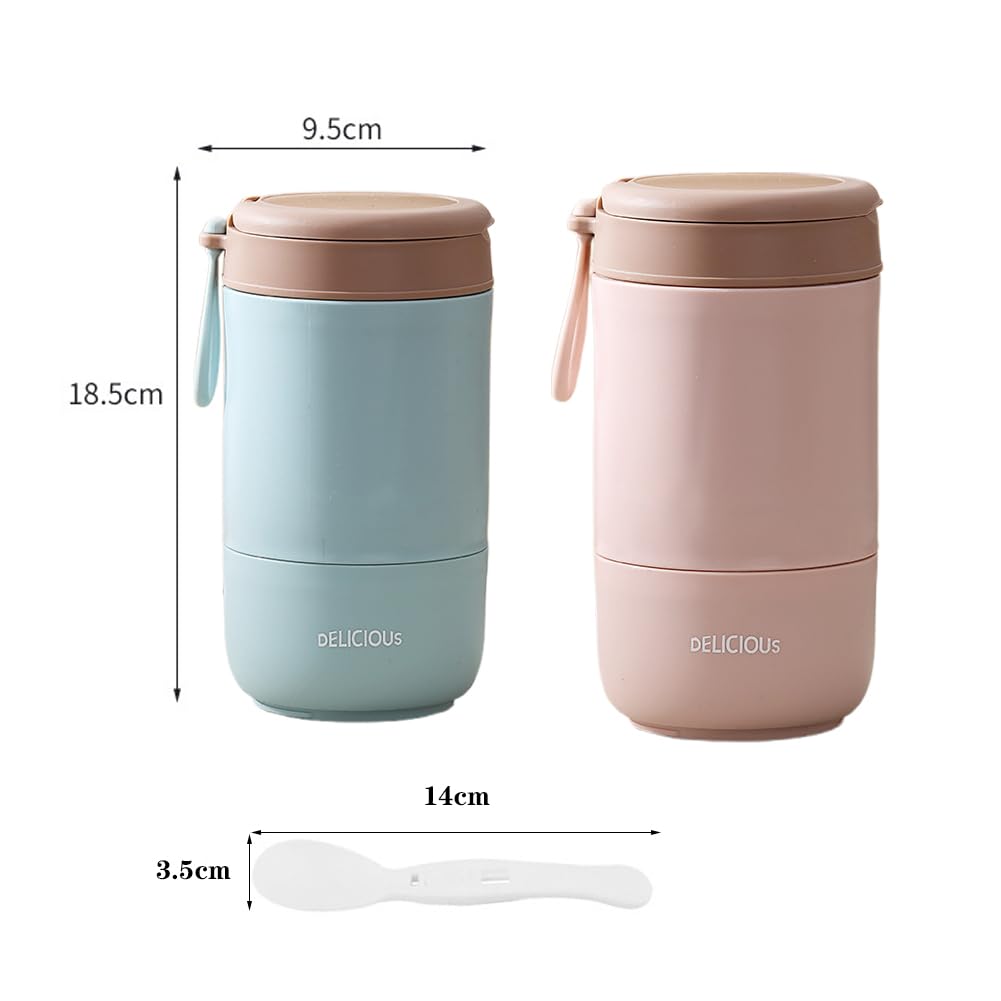 CEWROM Kubek na musli To Go z pokrywką, 2 szt. pojemników termicznych na jedzenie 730 ml, tworzywo PP, owsianka, łyżeczka na wynos, dwuwarstwowe kubki na musli
