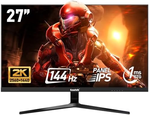 Gawfolk 27 Inch IPS PC Screen, 2K WQHD (2560×1440P), 144Hz Gaming Monitor, 1ms Bezel-Less, 99% sRGB, 178° Wide Angle, HDMI, DisplayPort, Compatible with VESA Wall Mounts 100*100MM - Black