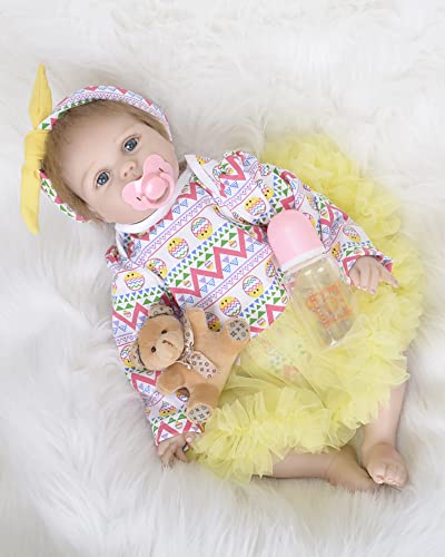 YNB 55 cm Reborn Babypuppen Mädchen Realistische Handgemachte Weiche Silikon Neugeborenes Baby Pflegetraining Lehrmittel – Bild 3