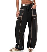 TARSE Womens Barrel Linen Pants High Waisted Harem Casual Loose Fit Wide Leg Baggy Drawstring Pan...