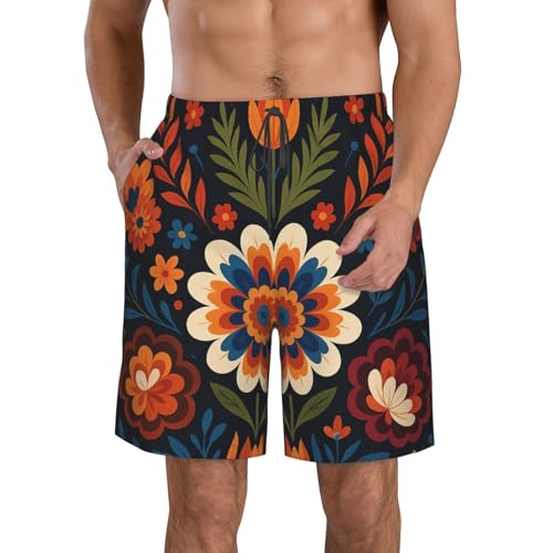 Geometric Flowers Print Stylish Beach Shorts Swim Trunks Lightweight Breathable Summer Outdoor Activities