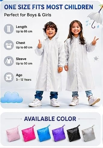 Image of Kids Waterproof & Lightweight EVA Raincoat with Hooded Full Body Rain Protection for Boys and Girls Reusable Rain Wear Pack of 1
