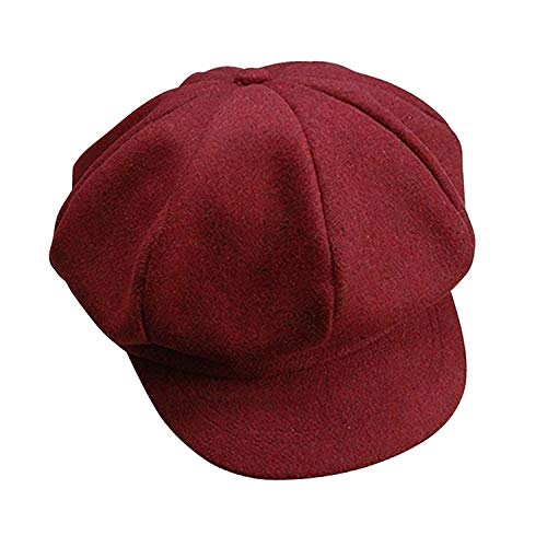 Frestepvie Kids Toddler Boys Girls Beret Hat Winter Warm Wool Blend Flat Cap Chic Newsboy Visor Cap Elegant Vintage Red