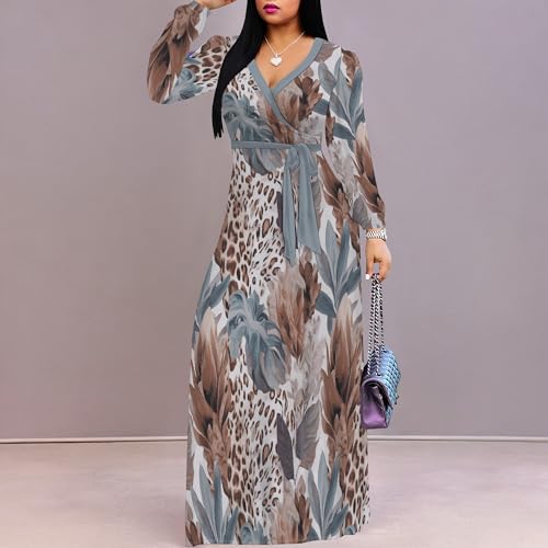Image of PinkPatty Women's Long Sleeve Maxi Dress Plus Size Casual V Neck Wrap Dress with Pockets&Belt