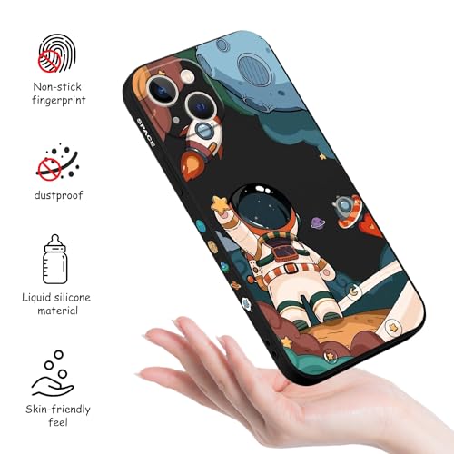 LEECG for iPhone 13 Case Flower Butterfly Cute Astronaut Design Phone Cover Soft Microfiber Lining Slim Liquid Silicone Case for iPhone 13-Astronaut Black by LEECG - Image 4