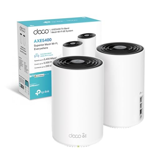 TP-Link Deco XE75 Pro Router Mesh WiFi 6E, AXE5400Mbps Tri-Band, Nuova Banda da 6 GHz, Porta Ethernet da 2,5 Gbps, AI Mesh, Ripetitore WiFi, Access Point, Alexa, 2 Pezzi con Copertura fino a 500㎡