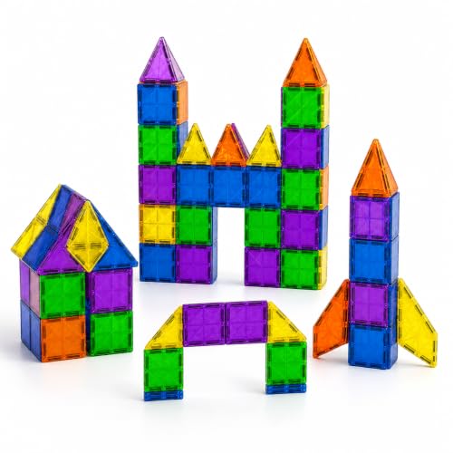 Image of Magnetic Tiles Building Set for Kids, Multicolour, 3D Construction (48) | 3D Construction