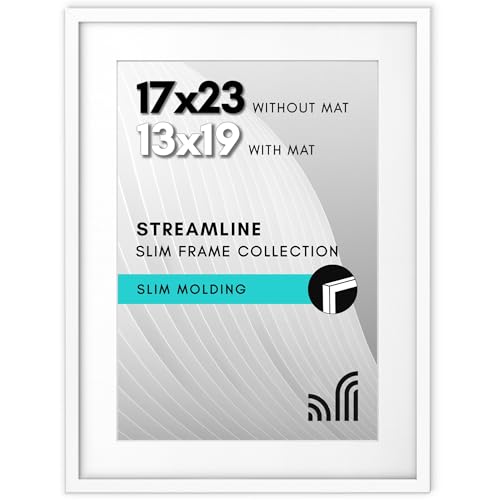Americanflat 17x23 Poster Frame - Matted to 13x19 - Slim Molding - White