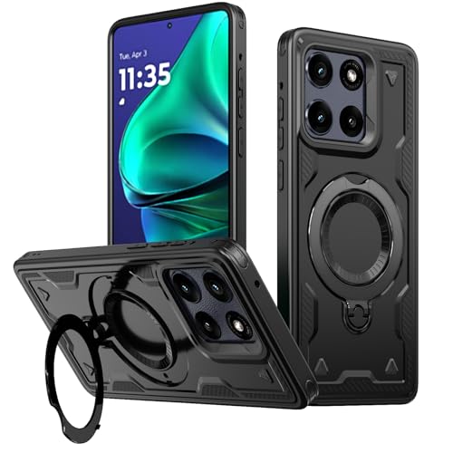 MRRSIWEI Military Grade Protection Heavy Duty Case for Motorola Moto Edge 60 Series, Black with Rotating Ring Kickstand by MRRSIWEI - Used condition - US$9.45