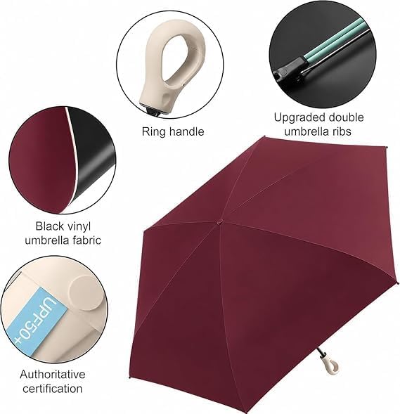 Image of Mini Umbrella with Case for Men & Women (Manual Open) Compact Travelling Pocket Umbrella, Polyester & UV Protect Fabric for Summer /Anti-Slip Handle- Use in Rain & Summer-Foldable Windshield