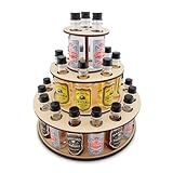 Shot Cake Party Centerpiece Display for Mini Liquor Bottles | 21st Birthday Holiday Celebration Decoration (Three Tier, Natural Wood)