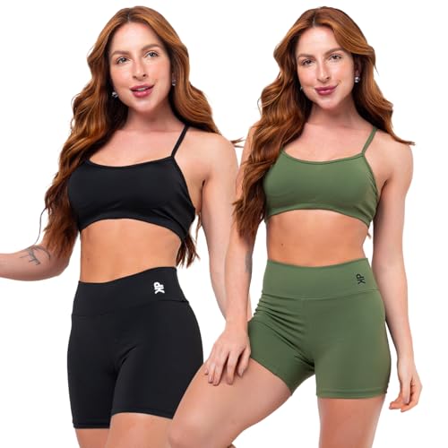 Kit 2 Conjunto Fitness Top Alça Short Legging Liso Meia Coxa Poli...