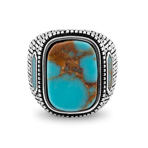 Chicotta Men's Sterling Silver Statement Ring With Large Antique Turquoise Gemstone (10) #TOP1