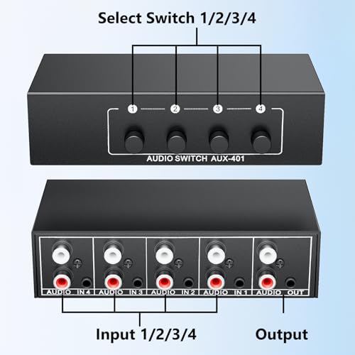 3.5mm Aux + RCA L/R Audio Switch Box 4 in 1 Out Bidirectional, BolAAzuL Stereo Audio Switcher Selector 4X1 Passive a/b Analog Audio Selector No Power Need - Thumbnail 4