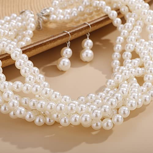 Wiwpar WIW-HAIRBAND-168 Chunky Cluster White Imitation Pearl Statement Necklace Multi Strand Twisted Bib Collar Necklace Costume Jewelry Pearl Necklace And Earring Set 1920S Gastsby Costume Jewelry Weeding thumb #5