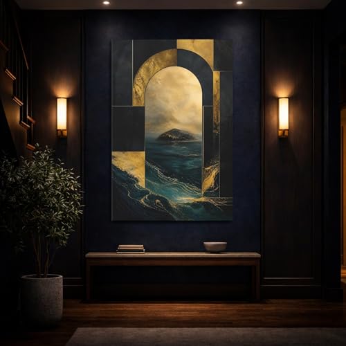 Impression sur toile paysage marin abstrait bleu sarcelle et or 30x45 - 4