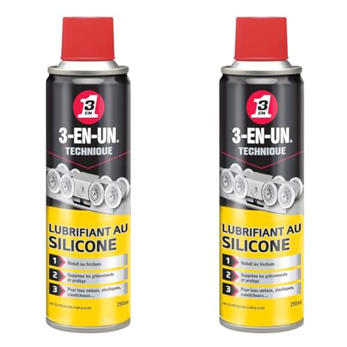 3-EN-UN Technique • Lubrifiant Silicone • Aérosol • Facilite le glissement des pièces en mouvement • Anticorrosion • Compatible avec de nombreux matériaux • 250 ML (Lot de 2)