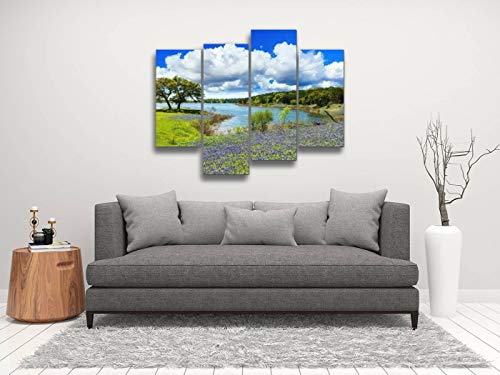 Beautiful Bluebonnets Along A Lake In The Texas Hill Country Stock Canvas Wall Art Hanging Paintings Modern Artwork Abstract Picture Prints Home Decoration Gift Unique Designed Framed 4 Panel #TOP3