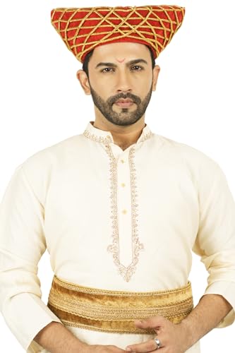 Image of Traditional Handstitch Ready to Wear Maharashtra Mavla Pagdi Topi Cap Turban for Party and Traditional Function