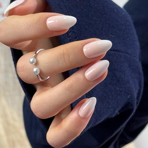 CurvLife Shrot Almond Press On Nails, Milky Veil White, Soft Gel