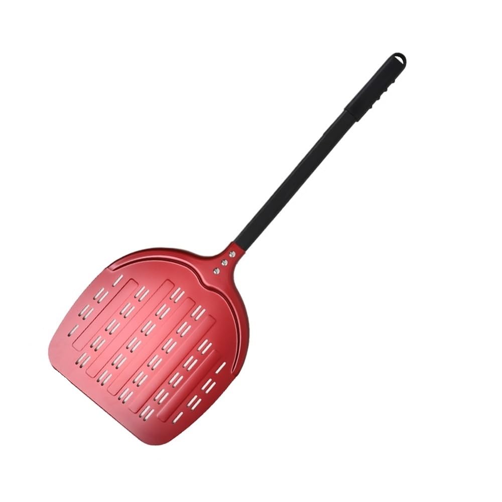 Pelle Pizza Pelle à pizza carrée en aluminium anodisé dur manche court de 12 14 pouces, pelle antiadhésive(Red 12inch 84cm)