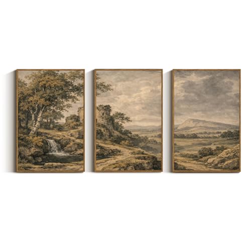 ARPEOTCY Oversized Vintage Landscape Art for Living Room Bedroom, 3Pcs, Extra Large Retro Mountain Landscape Paintings Wall Decor for Home, Classic Rustic Nature Framed Canvas Prints Picture, 16x24x3in