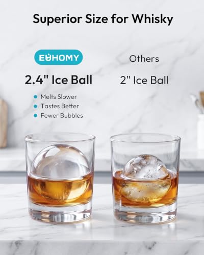 Image of EUHOMY 2.4 inch Clear Ice Ball Maker Countertop, 2Pcs in 60Mins, 48Pcs /Day, Timer, Self-Cleaning Round Ice Cube Maker with Crystal Clear Ice, Sphere Ice Maker Machine for Whiskey & Bourbon