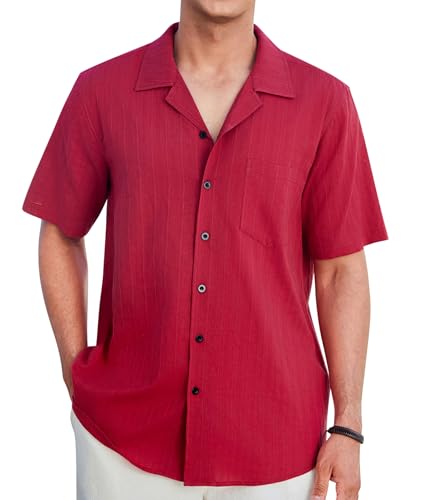 HISDERN Mens Casual Button Down Shirt Short Sleeve Cuban Collar Beach Shirts for Men Summer Button Up Guayabera Shirts