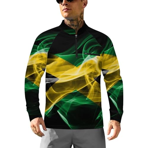 Jamaica Smoke Flag Men's Rash Guard Long Sleeves Quick Dry Fishing Workout Shirts with Zipper