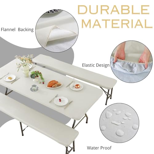 SASTYBALE 6FT Picnic Table Cover with Bench Covers, Off White, 72 x 30 Inch by SASTYBALE - Used condition - Image 3