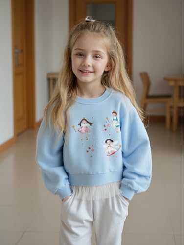 Toddler Girls Sweatshirts Crewneck Shirt Kids Applique Print Long Sleeve Fall Winter Cotton Tops 2-7t4