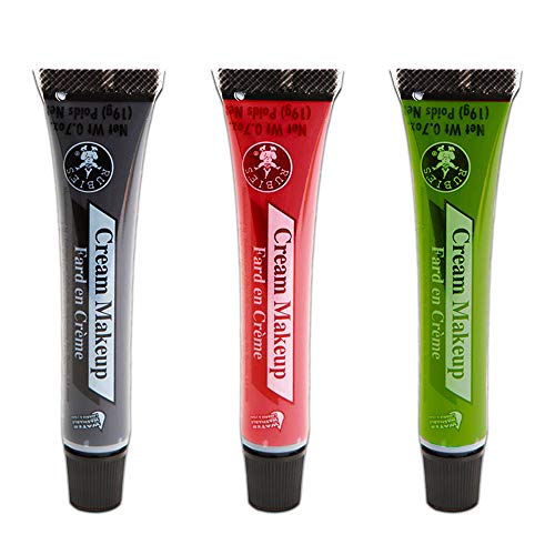 Halloween Cream Makeup Kit Set Face -- 5 Pack Bundle (Black and White Base Makeup, Green Black and Red Cream Makeup) - Image 4