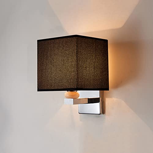 DLHH Aplique de Pared clásico de una Sola luz con Pantalla de Tela Cuadrada, luz de Lectura de Montaje en Pared de Cromo Antiguo, Apliques de Tela cableados para Sala de Estar, dormitor