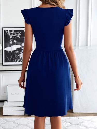 Image of HELYO Women's Summer Dresses Cute V Neck Ruffle Sleeve Cocktail Short Work Casual Dress with Pockets 648
