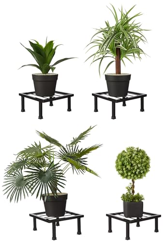 Image of Amazon Brand - Solimo Metal Flower Pot Plant Stands | Set of 4| Heavy Gauge Iron Pot / Gamla Stand | for Home, Balcony, Living Room | Black