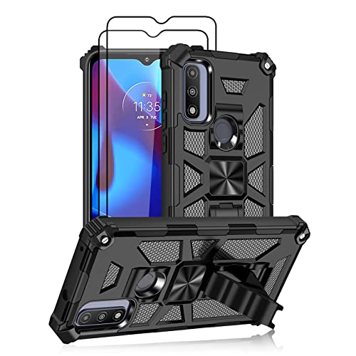 Jusy Motorola G Pure 2021 Case With 2 Screen Protectors, Built-In Kickstand And Magnetic Holder For Car Mount, Full Protection 3 In 1 Phone Cover Bundle For Moto G Pure (Black) #TOP26