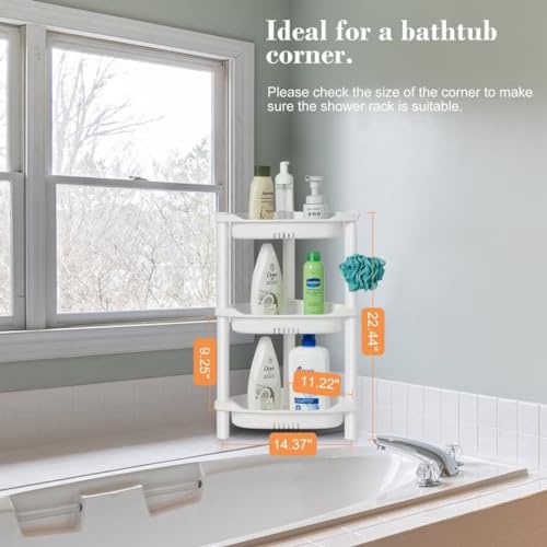 Elyken 3 Tier Shower Caddy Organizer Shelf Corner, 14.4 X 11.2 X 22.4 Inches, Rustproof, Plastic Shower Rack Stands For Inside Bathroom, Bathtub thumb #6