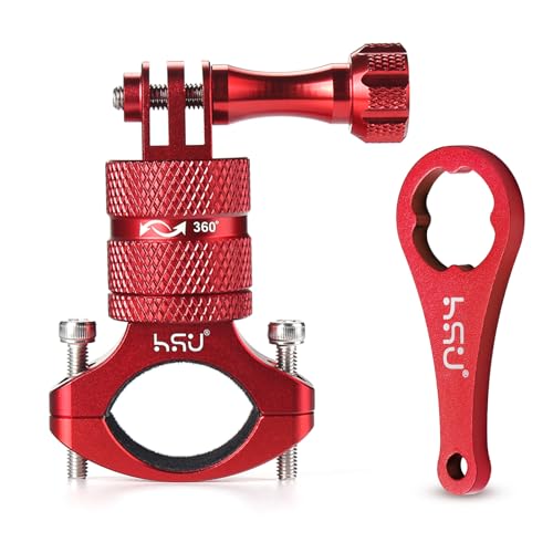 Image of HSU Bike Mount for GoPro, Aluminium Alloy Mountain Bicycle Holder 360 Rotation Handlebar for Hero 12 /11 /10 /9 /8 /7 /6 /5 /4 /3 and Other Action Cameras(Red)