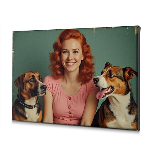 Tableau mural décoratif toile femme cheveux roux chiens décoration murale Pâques 30x40cm