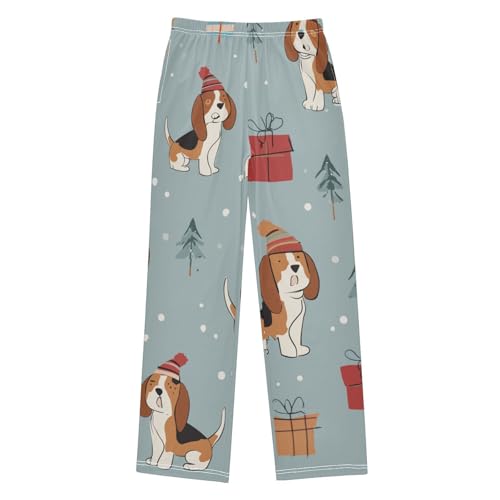 ZZXXB Beagle Xmas Trees Boys Long Pants Soft Trousers Elastic Waist Kids Lounge Bottoms with Pockets S-XL
