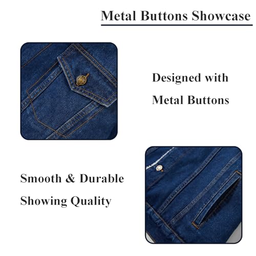 Image of Men's Denim Jacket Vintage-Inspired Jean Jacket with Multiple Pockets - Cotton Blend, Machine Washable