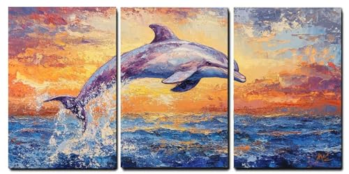 Tableaux sur toile dauphin Oujkeef lot de 3 déco moderne 35x50cm salon
