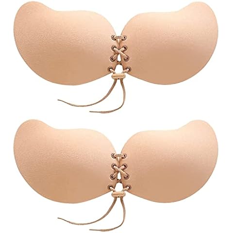 Manxing Strapless Bra Invisible Adhesive Bra Silicone Sticky Bra Push Up Reusable Bra with Drawstring Invisible Nipple Covers Cover