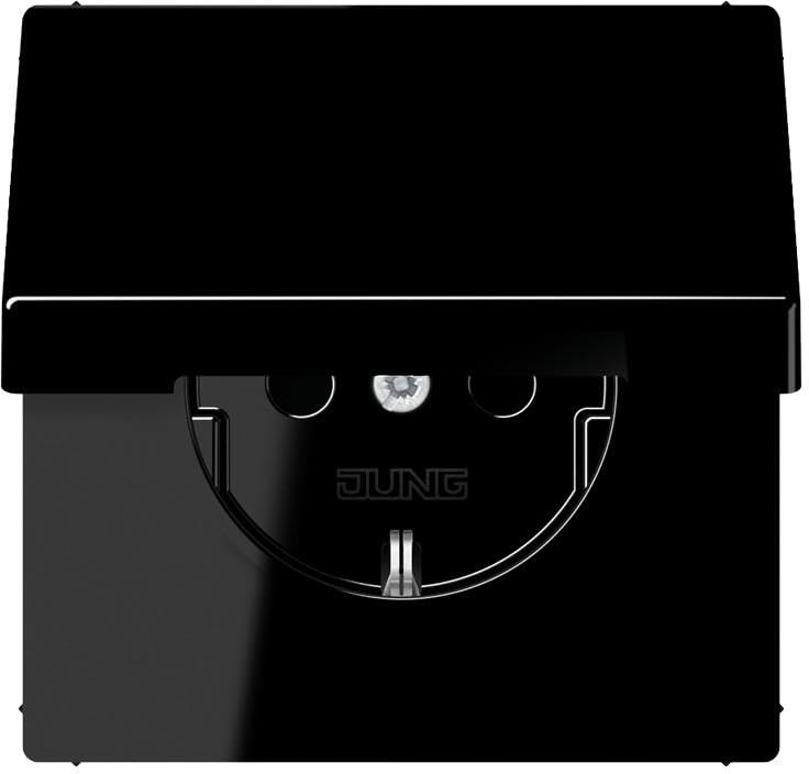 Enchufe Schuko Jung Serie LS negro de alta gama con tapa abatible de seguridad