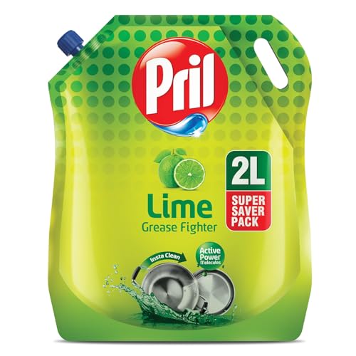 Image of Pril Lime Liquid Dishwash Gel - 2 Litre Pouch | Dish Cleaning Liquid Gel with German Technology - Active Power Molecules Leaves No Residue, Grease Cleaner For All Types of Utensils