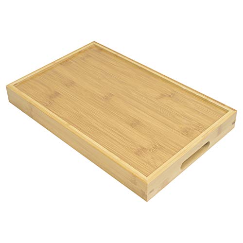 Wood Serving Tray With Handles Decorative Serving Tray For Kitchen & Dining Coffee Table Medium Wood Eco-Friendly Bamboo Tray For Food Breakfast Party,Tea Table Ottoman Decor #TOP1