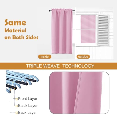 Image of Aiyufeng Pink Blackout Curtains for Bedroom 63 Inch Length 2 Panels, Solid Thermal Insulated Energy Saving Rod Pocket Window Treatment Curtains Blackout Drapes, W40 x L63 Inch,Pink